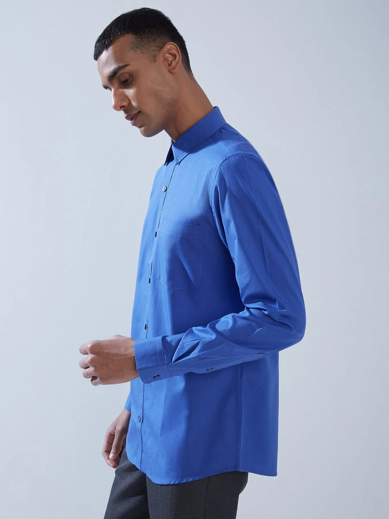 100% Cotton Blue SLIM FIT Full Sleeve Formal Mens Plain Shirt