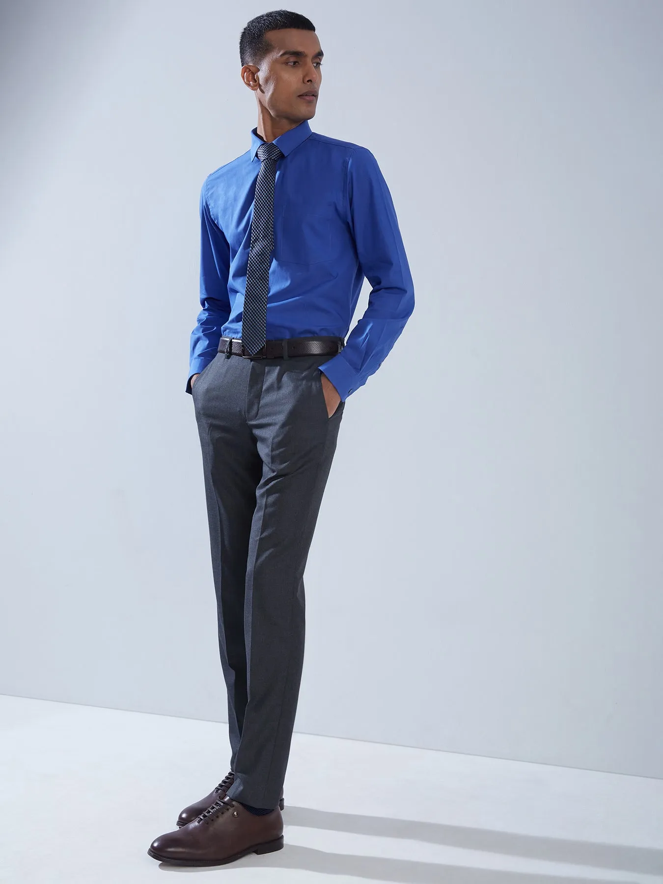 100% Cotton Blue SLIM FIT Full Sleeve Formal Mens Plain Shirt