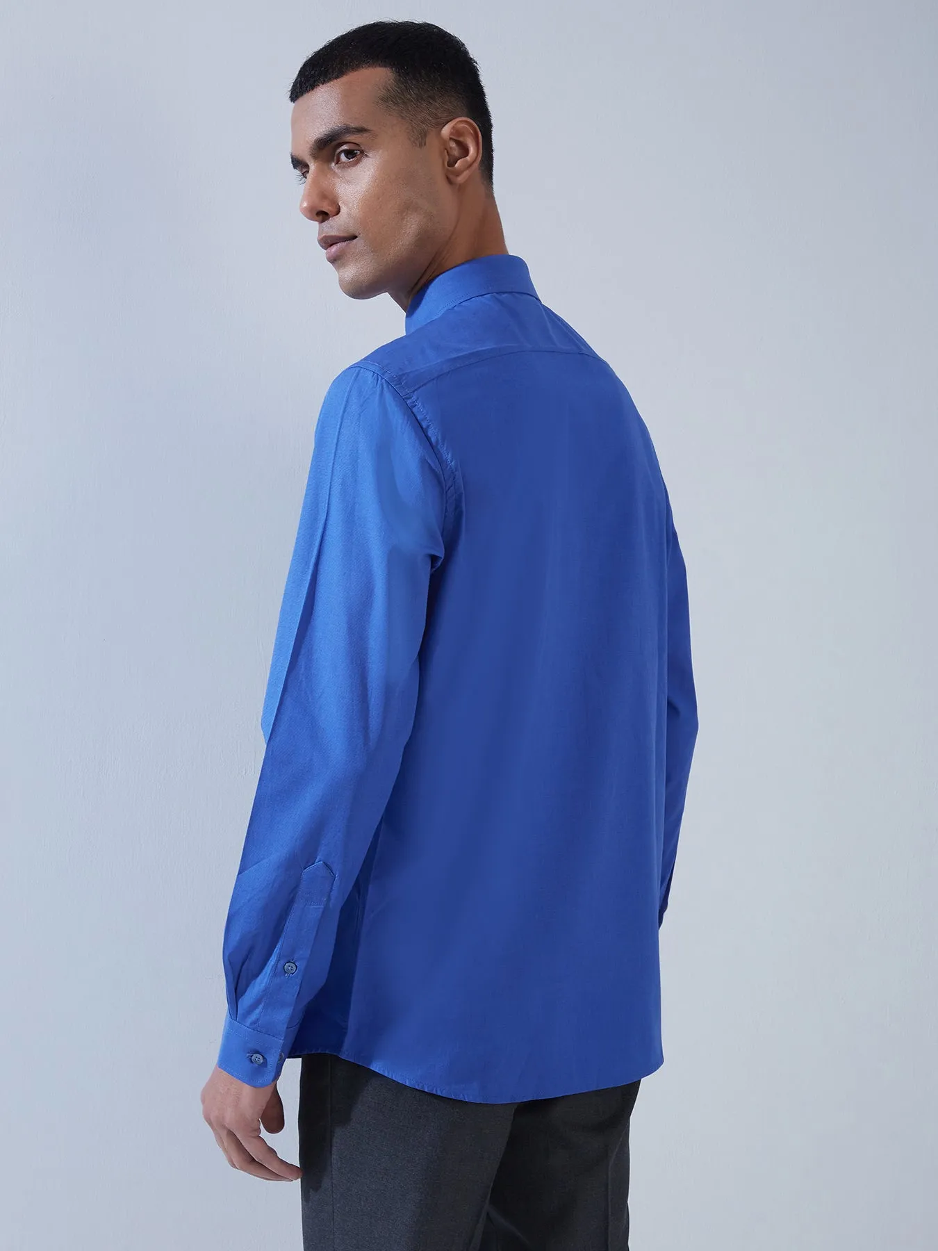 100% Cotton Blue SLIM FIT Full Sleeve Formal Mens Plain Shirt