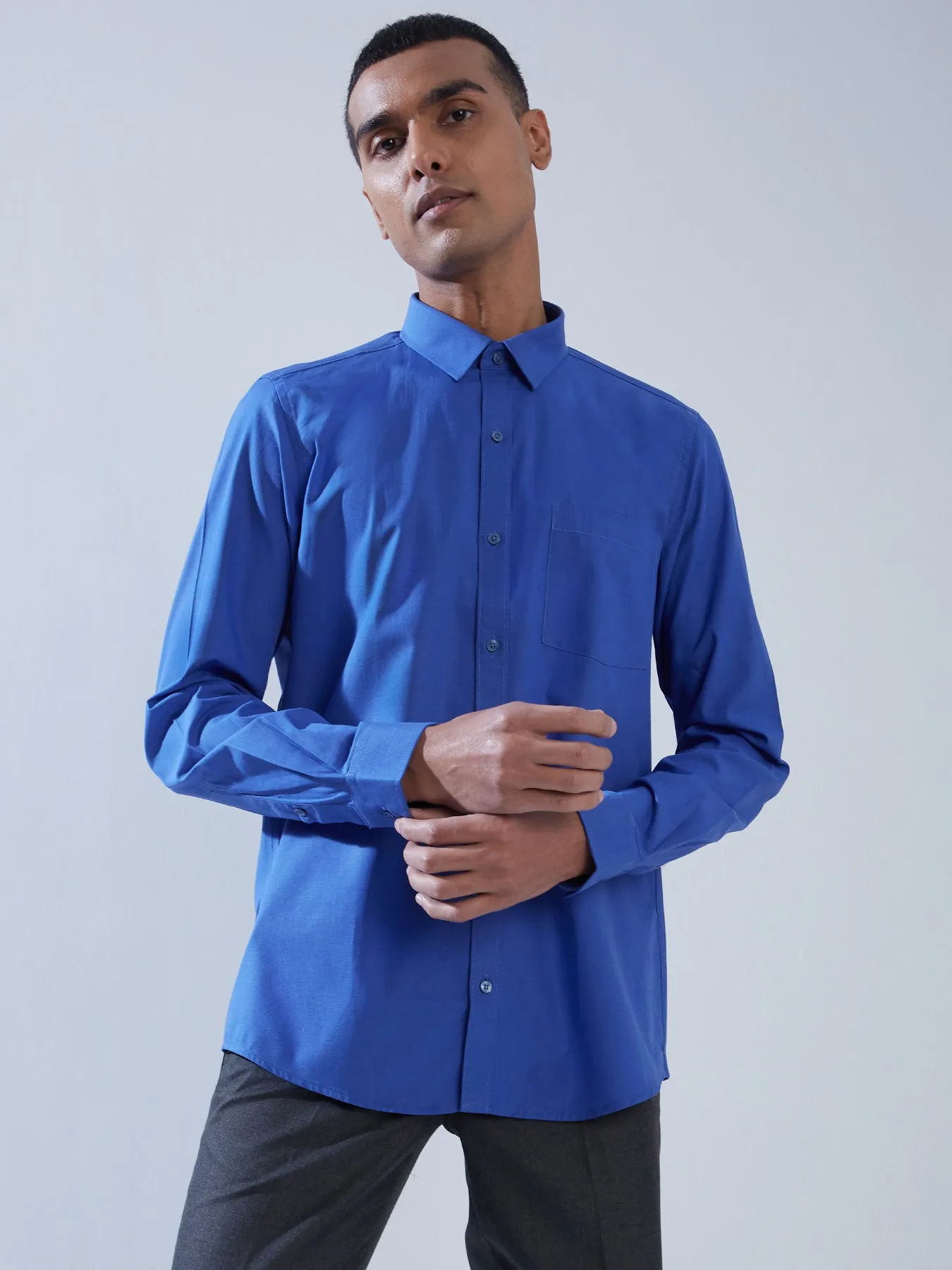 100% Cotton Blue SLIM FIT Full Sleeve Formal Mens Plain Shirt