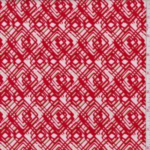 2 1/8 YD PC-Red/Pink/Lime Diamond Techno Crepe Knit Fabric