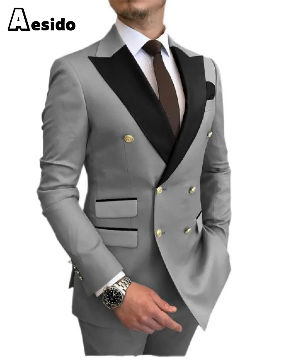 2 Pieces Mens Suit Slim Fit Peak Lapel Flat Blazer For Wedding (Blazer Pants)