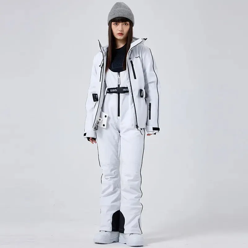 2 Pieces Women Snow Jackets with Matched Bibs Pants