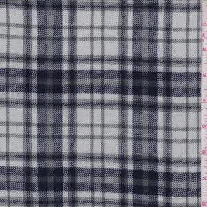 2 YD PC-Pearl Grey/Navy/Pewter Plaid Flannel Fabric