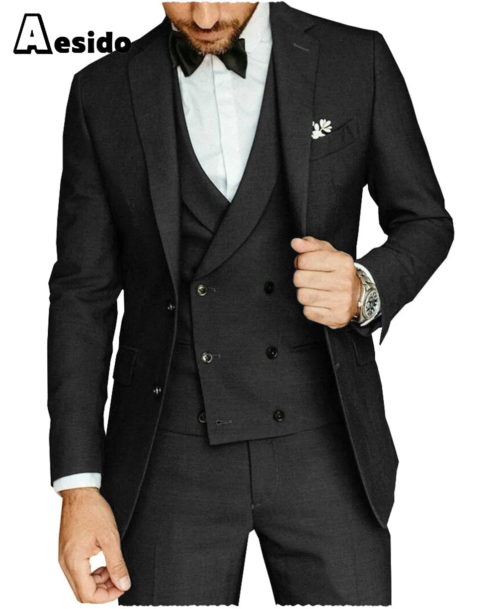 3 Pieces Mens Suit Flat Notch Lapel Blazer For Wedding (Blazer vest Pants)