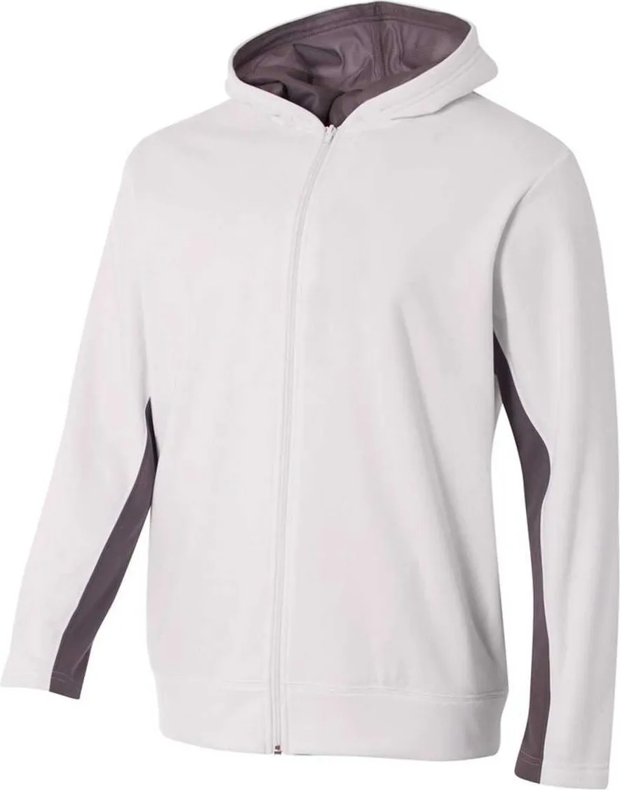 A4 NB4251 Youth Full Zip Color Block Fleece Hoodie - White Graphite