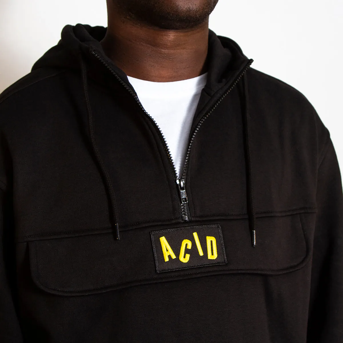 Acid Letter - 3/4 Zipped Pullover Hood - Black