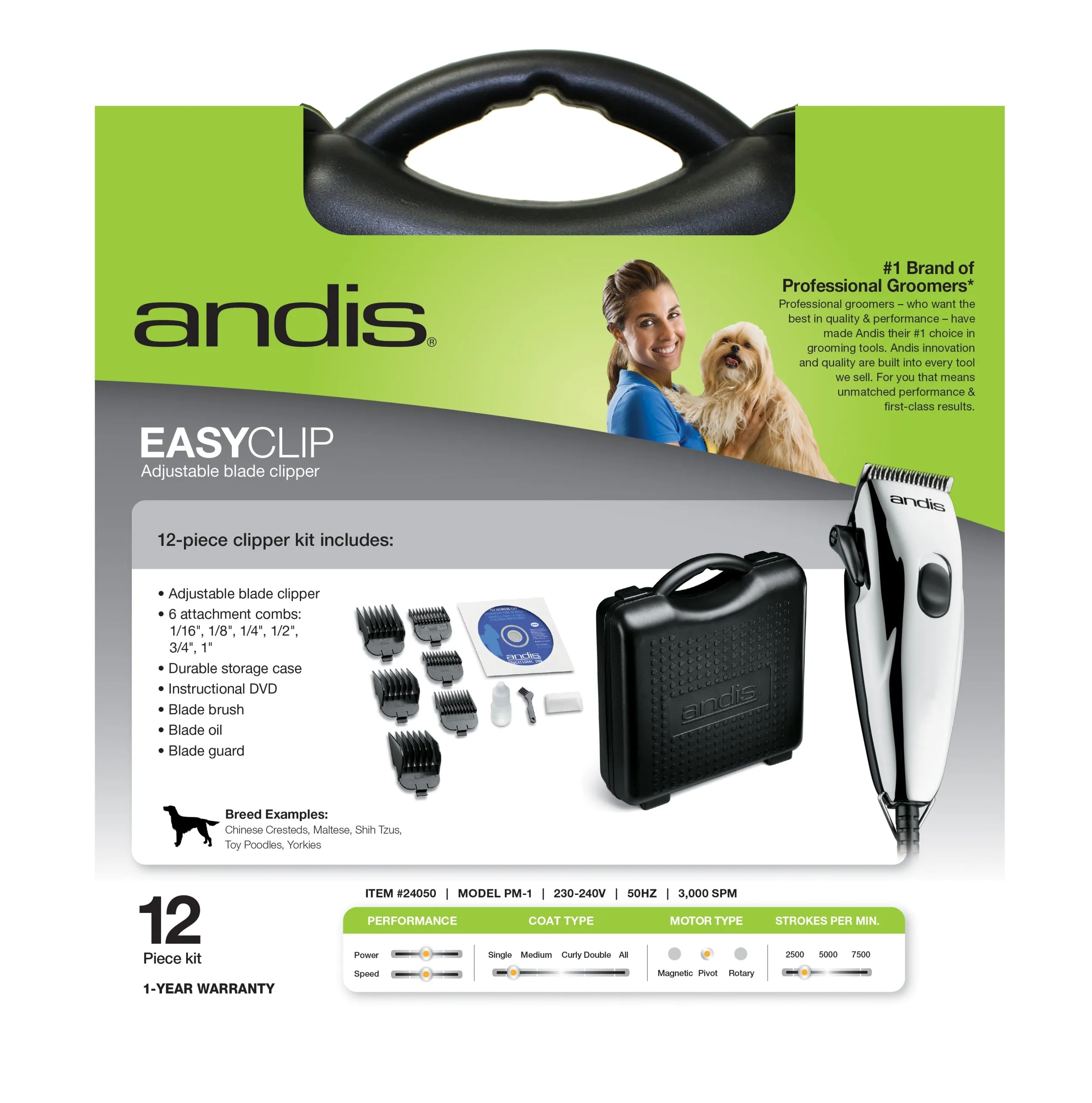 Andis – Clipper – EasyClip Light Duty – 12-Piece Kit – Chrome