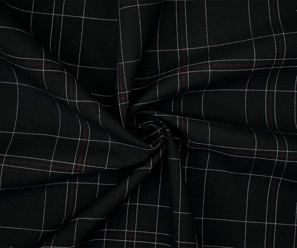 Black-Burgundy-Multi Polyester Wool Blend Plaid Shirting Woven Fabric