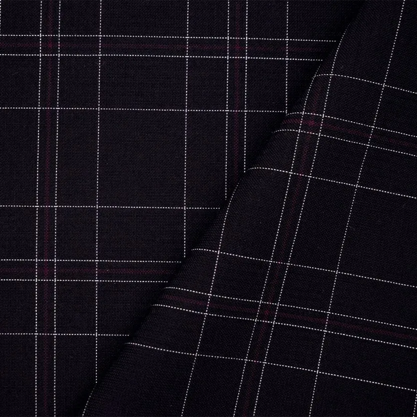 Black-Burgundy-Multi Polyester Wool Blend Plaid Shirting Woven Fabric