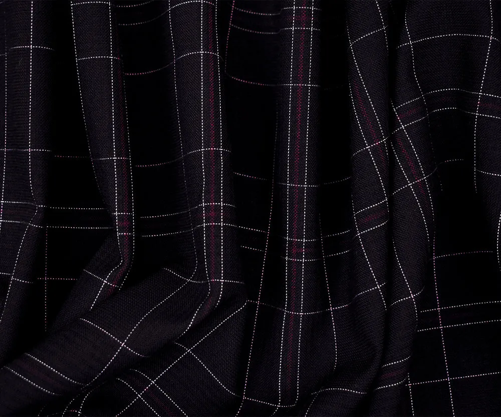 Black-Burgundy-Multi Polyester Wool Blend Plaid Shirting Woven Fabric