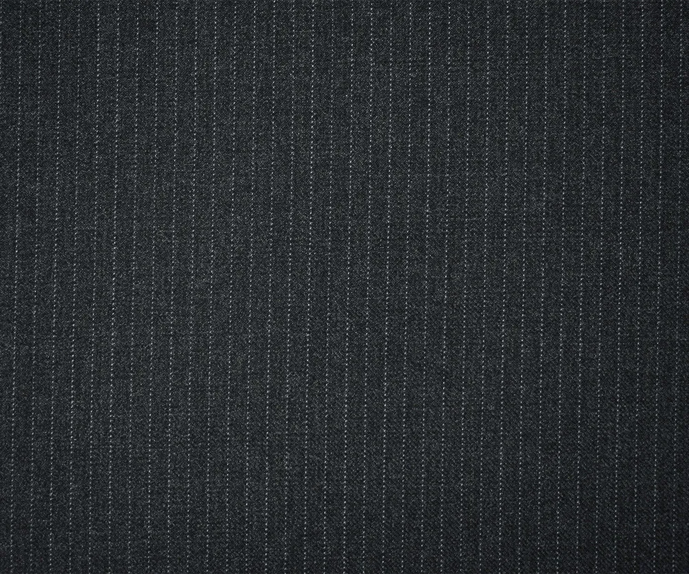 Black-Deep Gray Polyester Wool Pinstripe Twill Suiting Woven Fabric