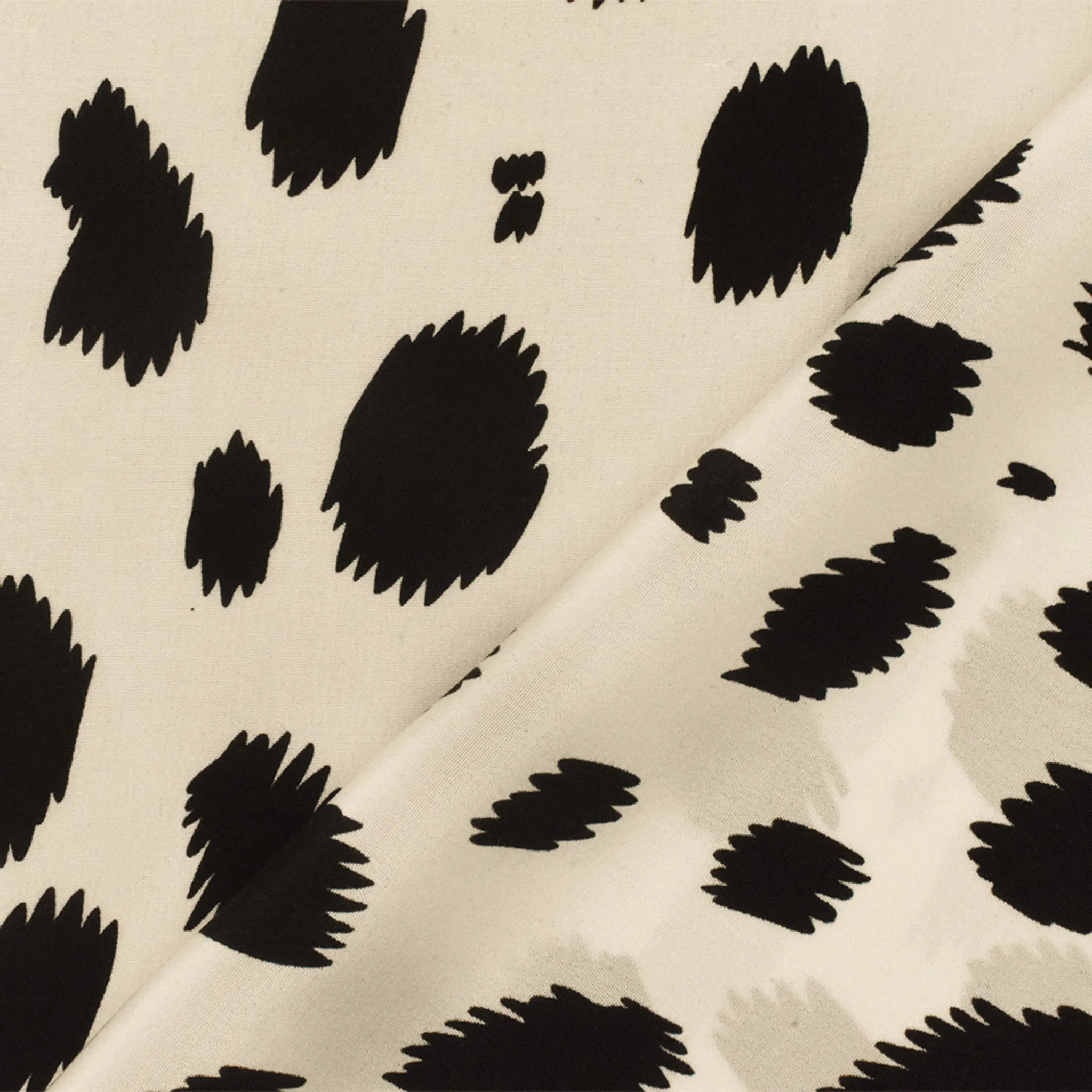 Black-Ivory Famous Designer Silk Spots Printed Crepe De Chine Fabric