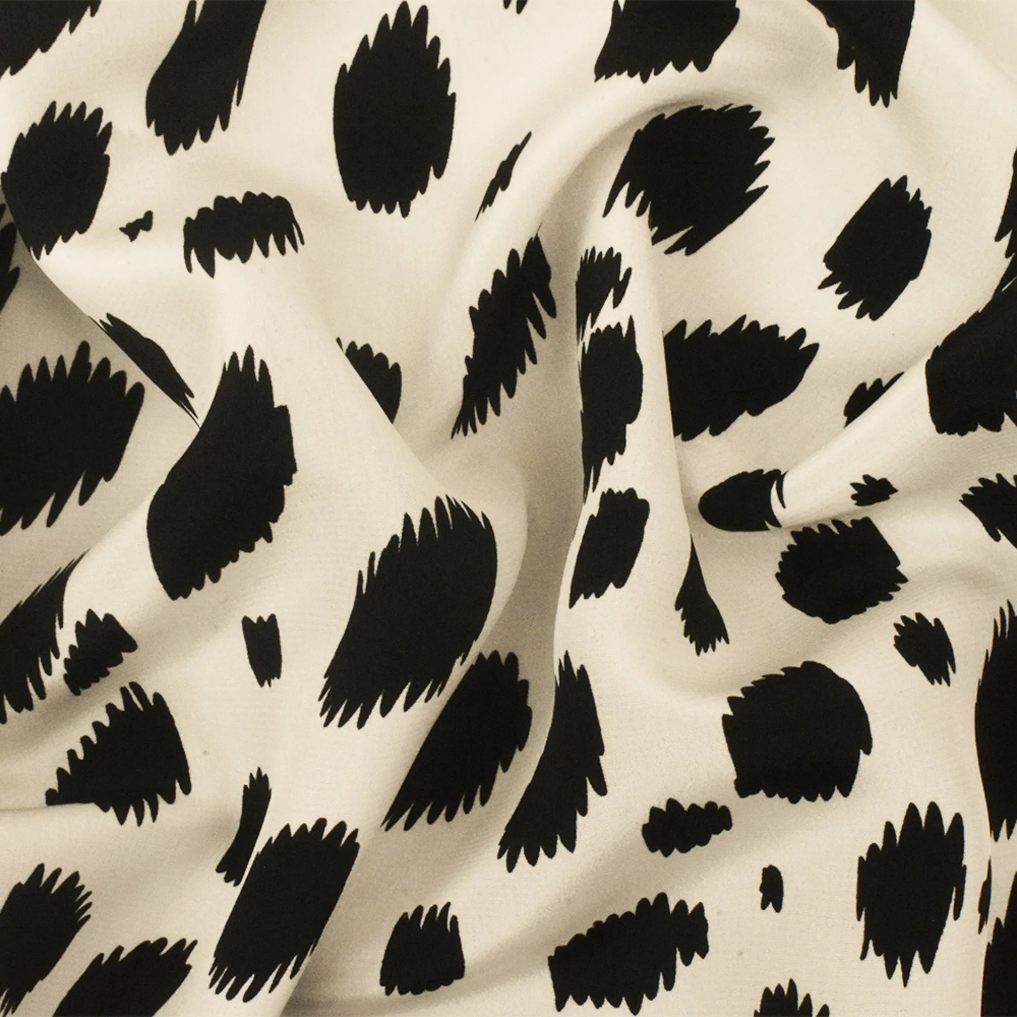 Black-Ivory Famous Designer Silk Spots Printed Crepe De Chine Fabric