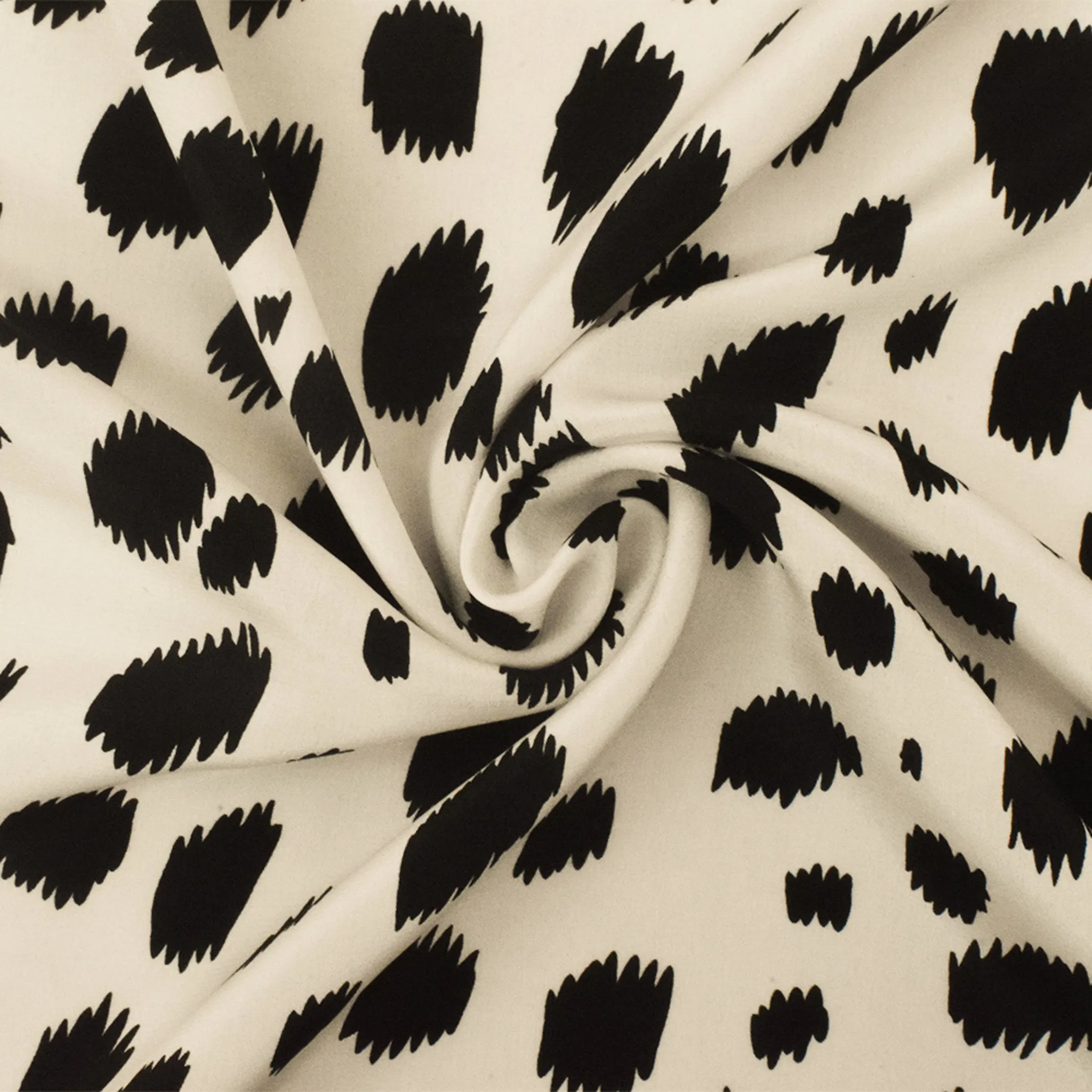 Black-Ivory Famous Designer Silk Spots Printed Crepe De Chine Fabric