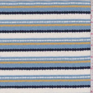 Blue Multi Stripe Pointelle Tshirt Knit Fabric