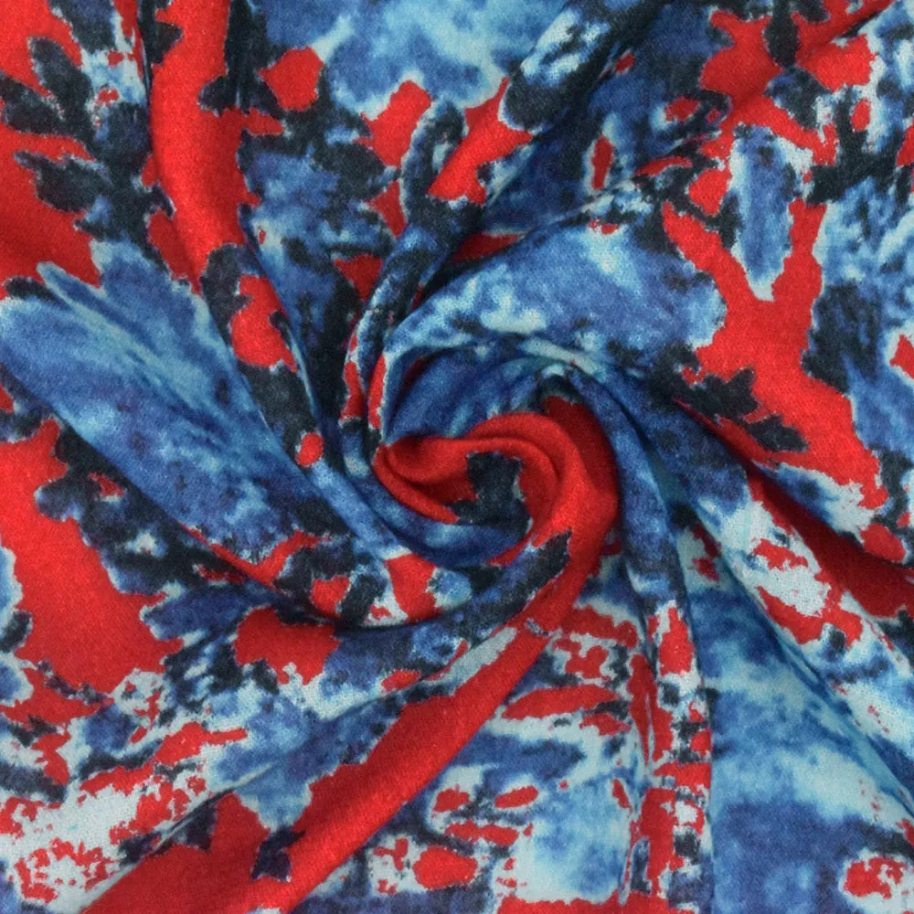 Blue-Red-Multi Famous Designer Floral Printed Rayon Gauze Fabric