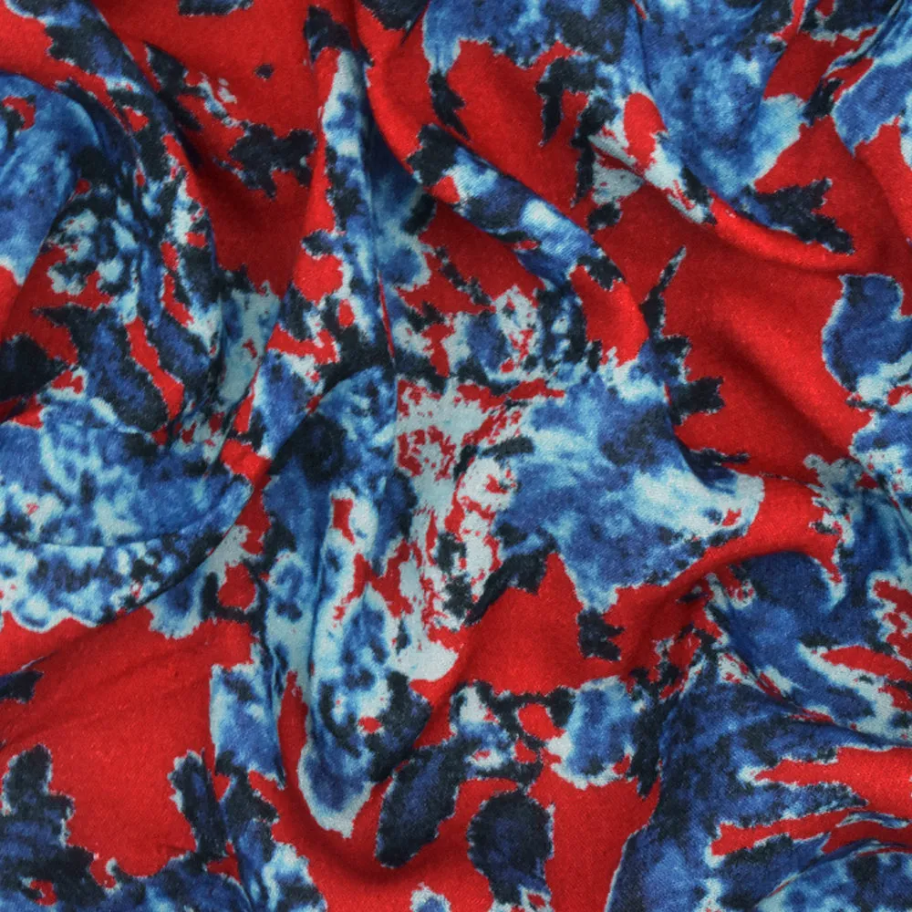 Blue-Red-Multi Famous Designer Floral Printed Rayon Gauze Fabric