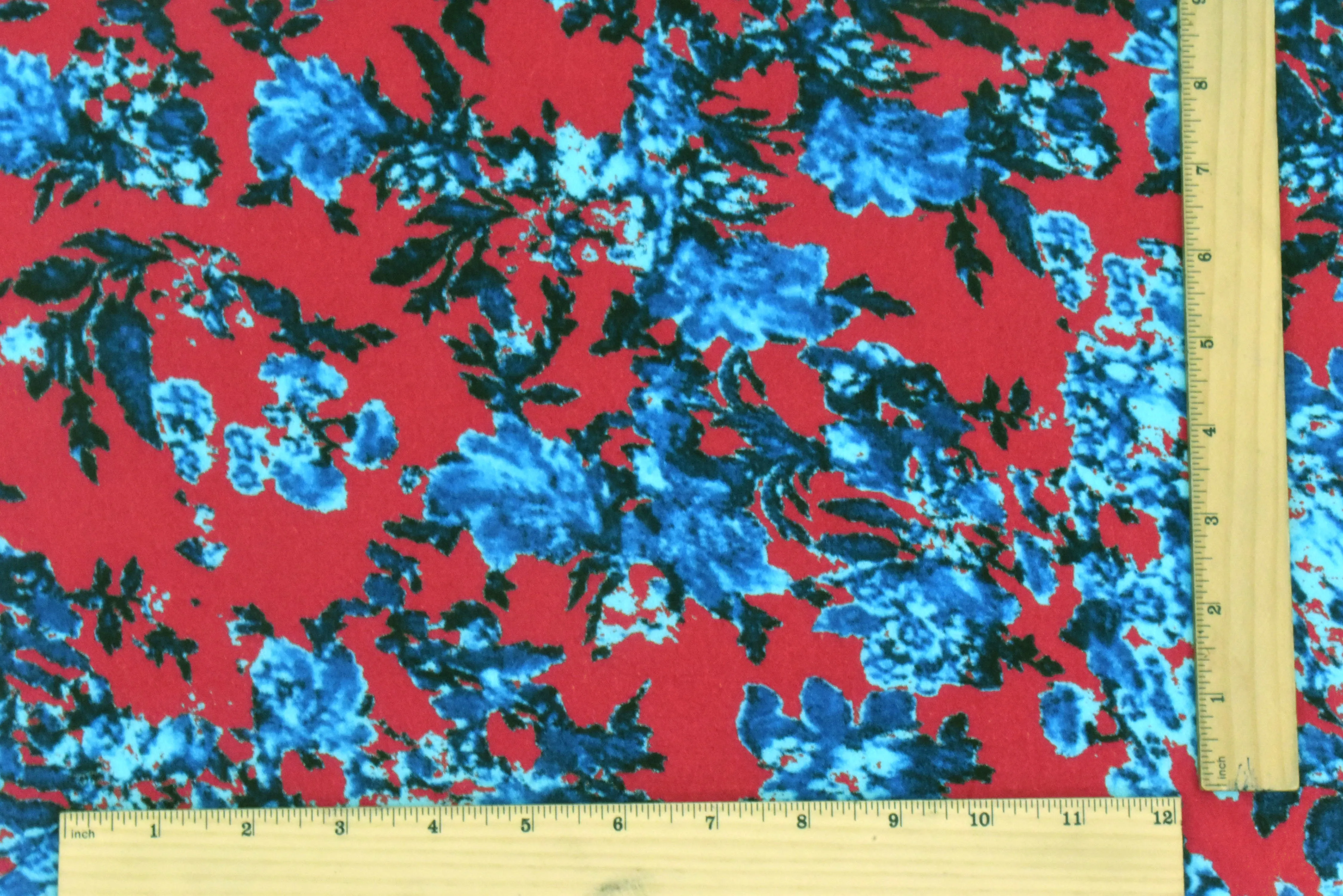 Blue-Red-Multi Famous Designer Floral Printed Rayon Gauze Fabric