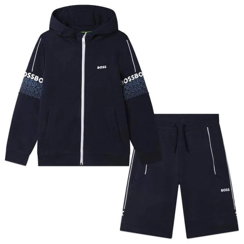 Boys Navy Logo Hoodie & Shorts Set