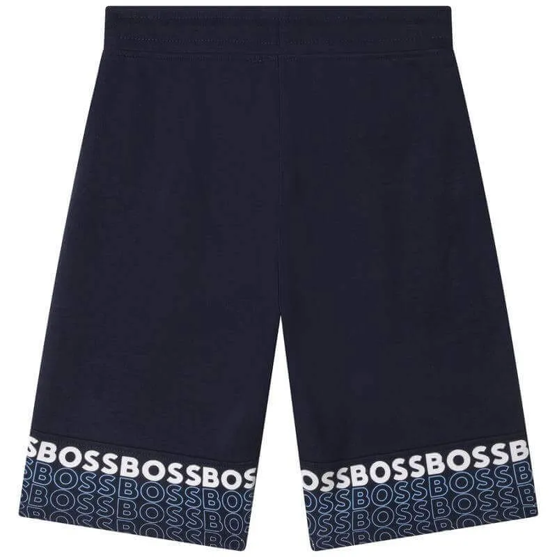 Boys Navy Logo Hoodie & Shorts Set