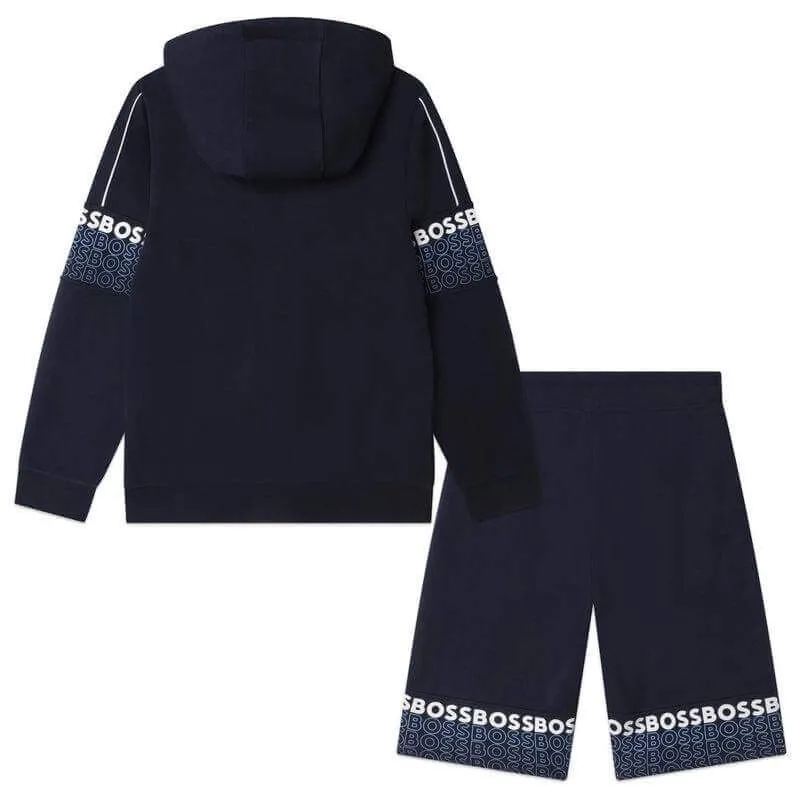 Boys Navy Logo Hoodie & Shorts Set