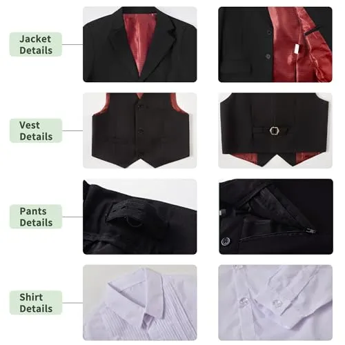 Boys Suit Black Size 20 Teen Suits for Young Men Wedding Tuxedo Prom Business Suit for Boys Jacket Vest Pants Shirt with Tie Set Teenager Outfit for Graduation