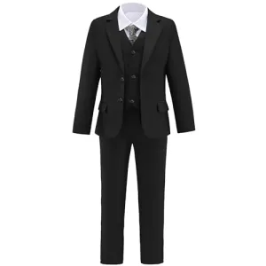 Boys Suit Black Size 20 Teen Suits for Young Men Wedding Tuxedo Prom Business Suit for Boys Jacket Vest Pants Shirt with Tie Set Teenager Outfit for Graduation