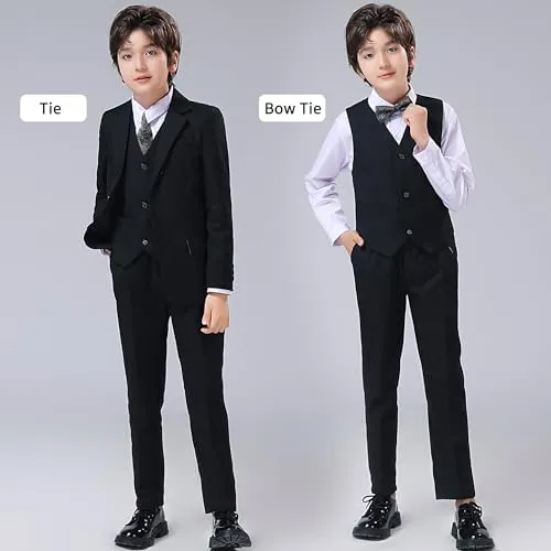 Boys Suit Black Size 20 Teen Suits for Young Men Wedding Tuxedo Prom Business Suit for Boys Jacket Vest Pants Shirt with Tie Set Teenager Outfit for Graduation