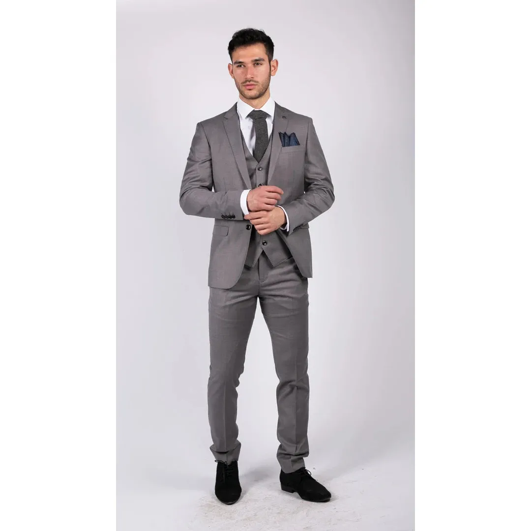 Charles - Men's Light Grey 3 Piece Suit Wedding Summer Prom Grooms