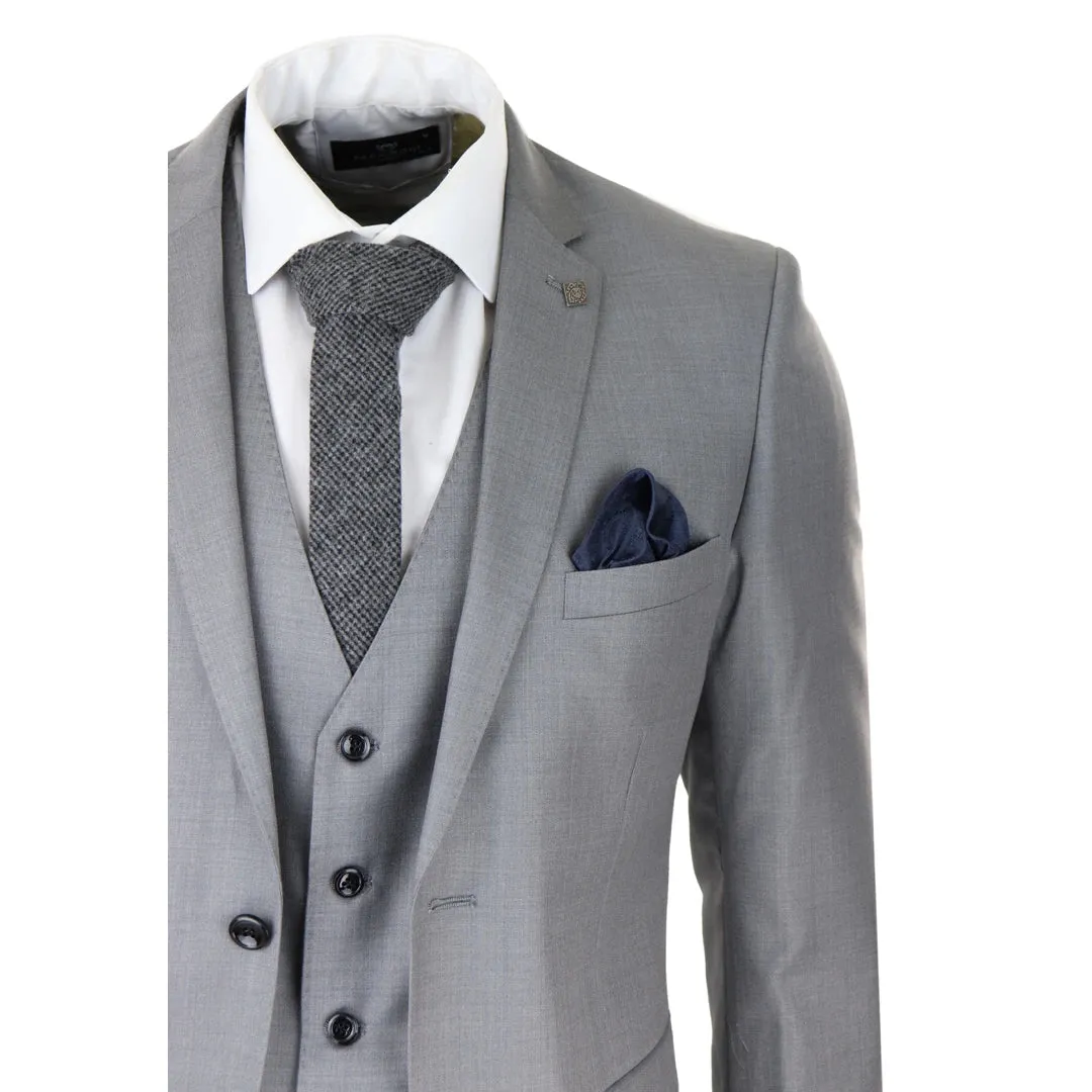 Charles - Men's Light Grey 3 Piece Suit Wedding Summer Prom Grooms