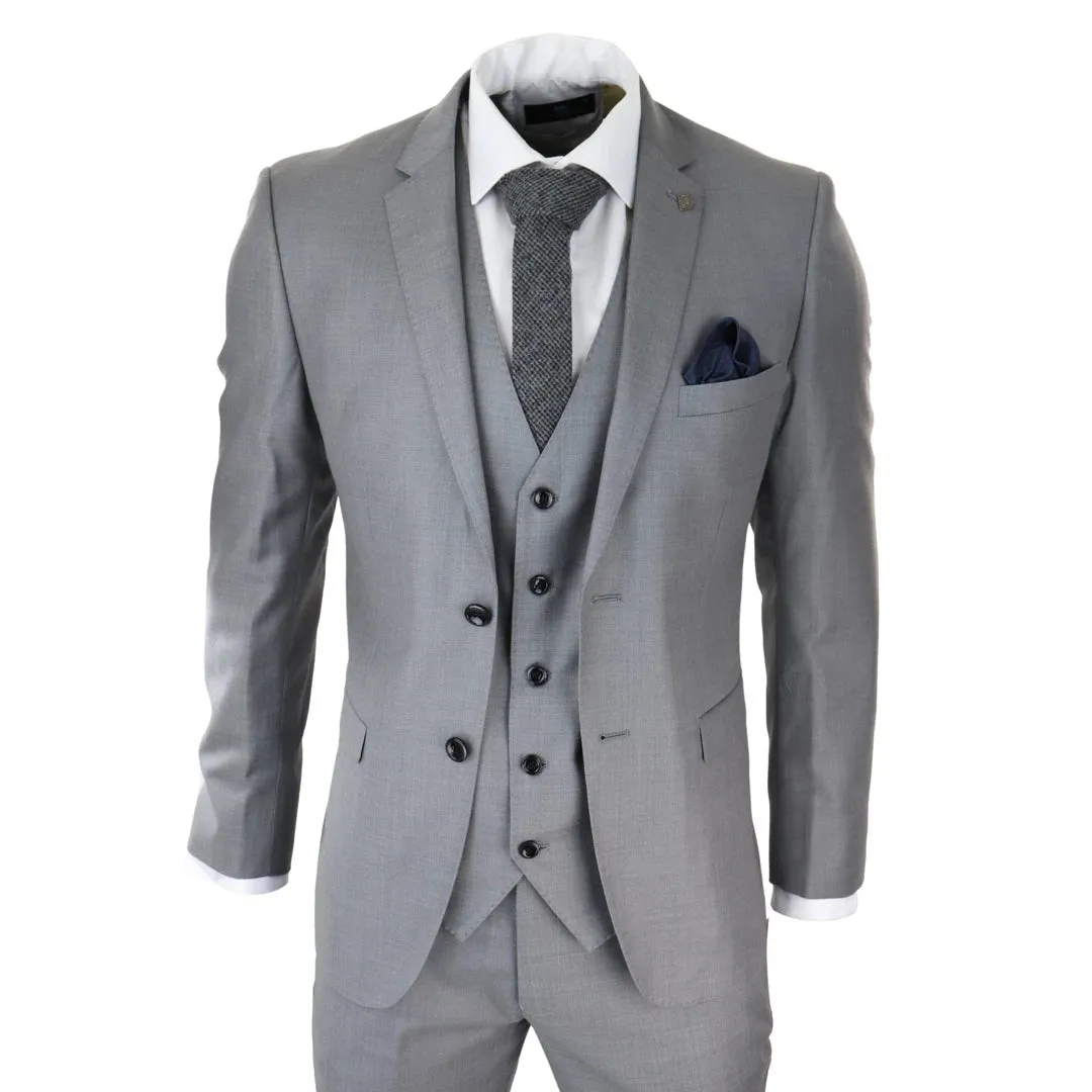 Charles - Men's Light Grey 3 Piece Suit Wedding Summer Prom Grooms