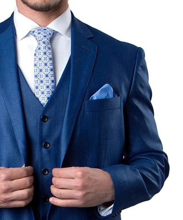 Classic Blue Solid Textured Suit with Vest