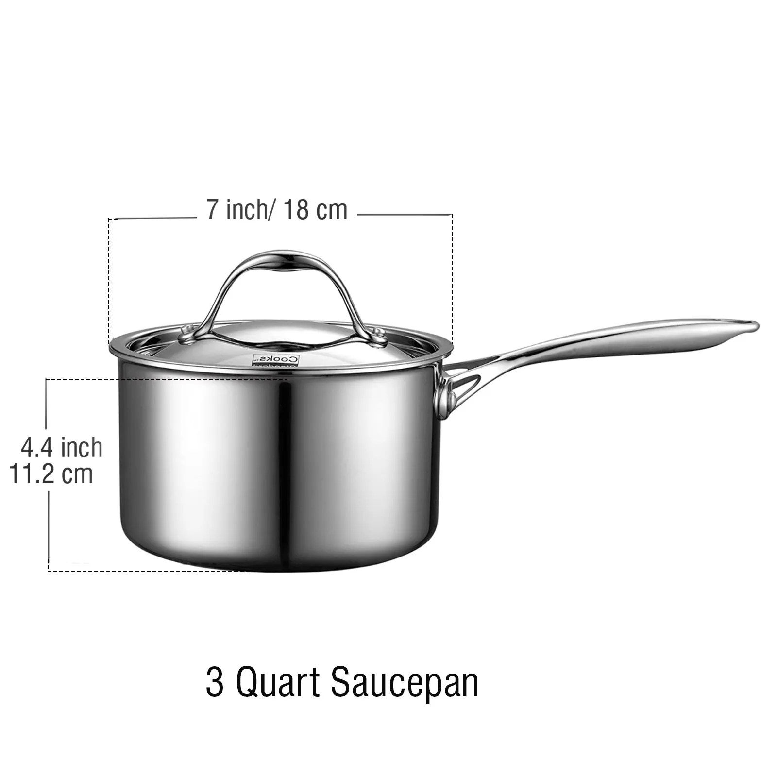 Cooks Standard Multi-Ply Full Clad Stainless Steel Saucepan with Lid 1.5/3-Quart, Silver