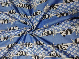 COTTON POPLIN CUTE PANDA BLUE PRINT 58&quot; wide