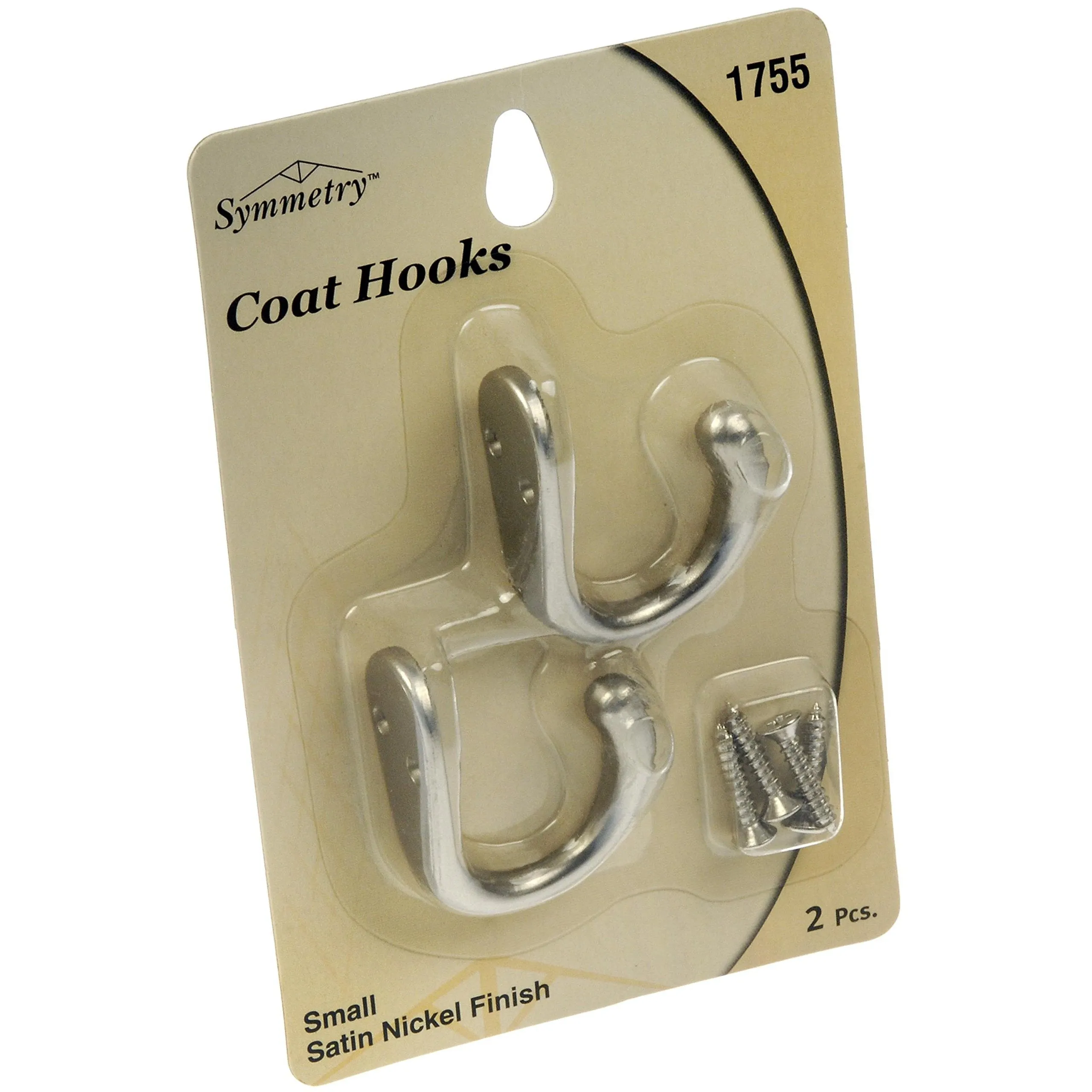 Dorman Hardware 4–1755 Two Coat Hooks, Satin Nickel, Size Small