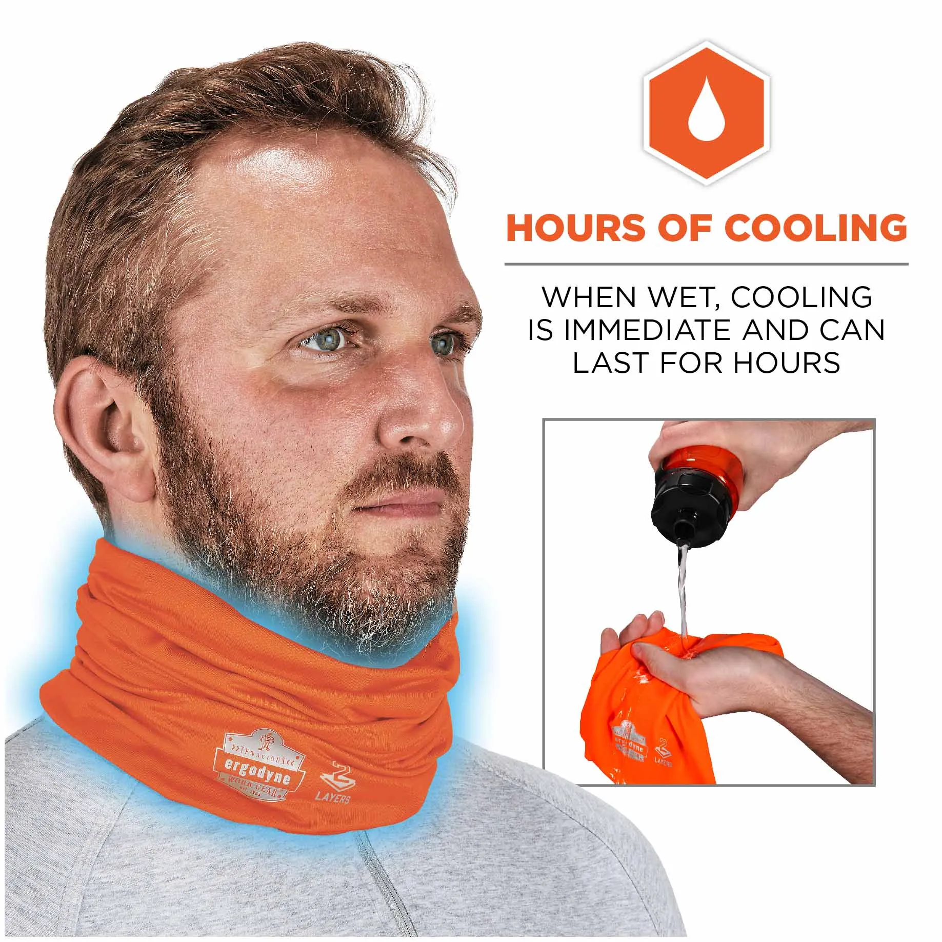 Ergodyne 42146 6489 S/M Hi-Vis Orange 2-Layer Cooling Multi-Band - Performance Knit