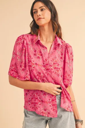 Floral Print Wide Short Sleeve Loose Shirt