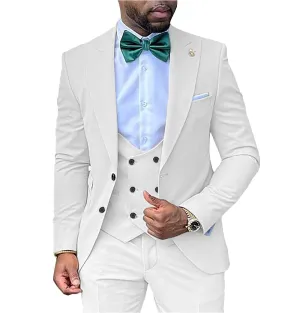 Formal Men's 3 Piece Two Button Peak Lapel Tuxedo (Blazer Vest Pant)