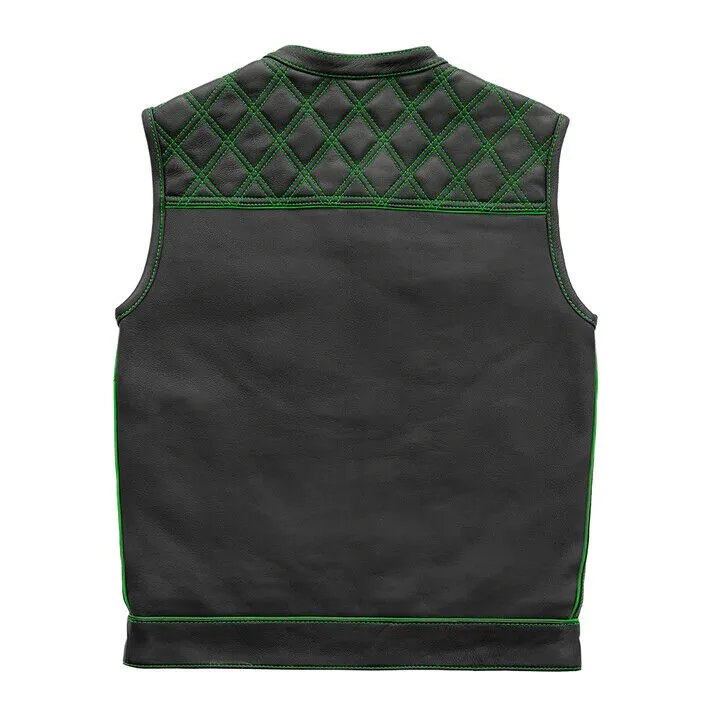 GREEN M042 Green Checker - Men's Motorcycle Leather Vest