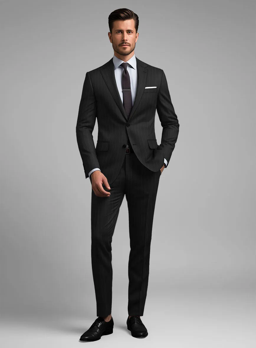 Hardy Minnis Black Pinstripe Wool Suit