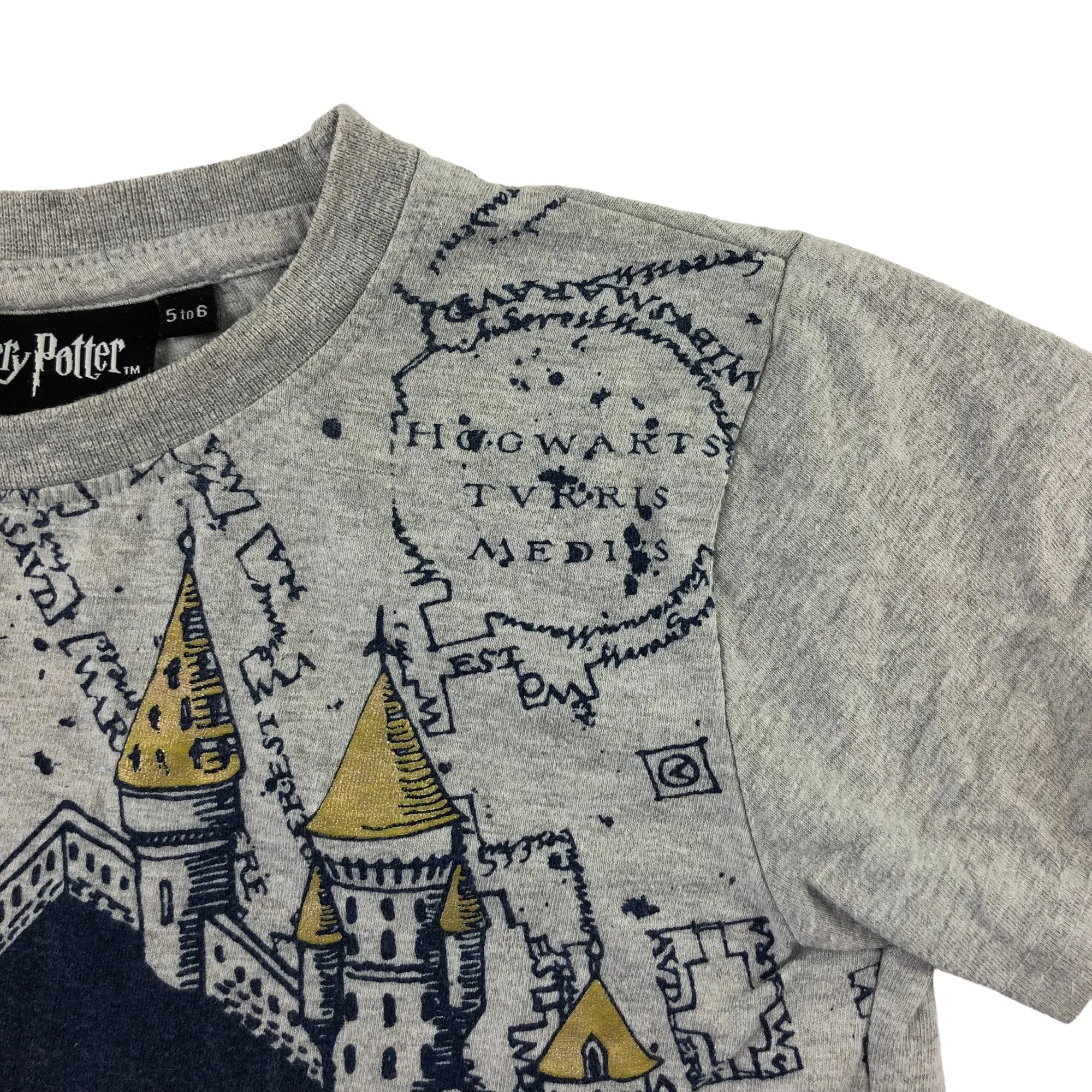 Harry Potter t-shirt 5-6 years grey and navy Marauders Map print short sleeve