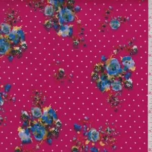 Hot Pink Floral Dot Double Brushed Jersey Knit Fabric