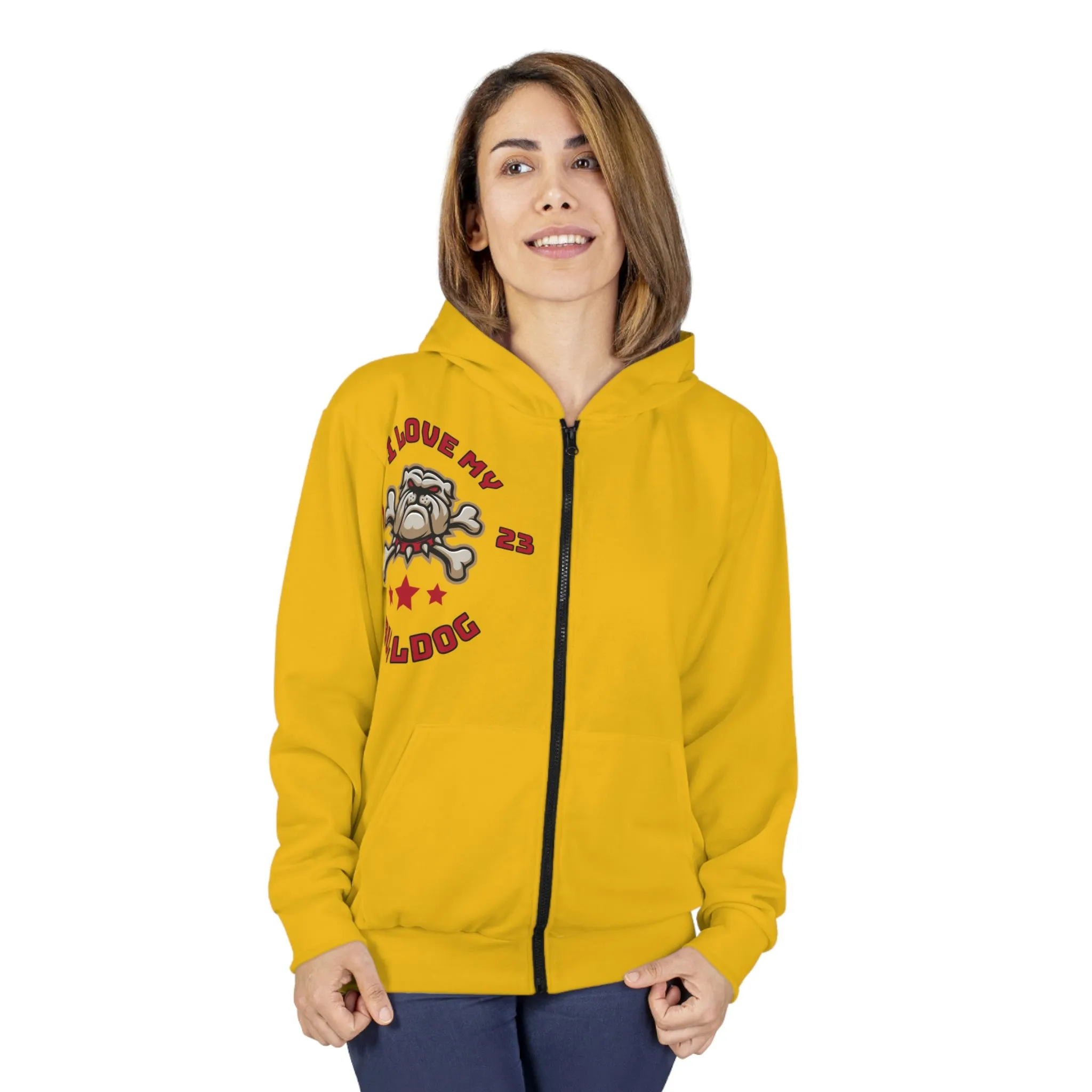 I love my Bulldog Dog POD Unisex Zip Hoodie (AOP)