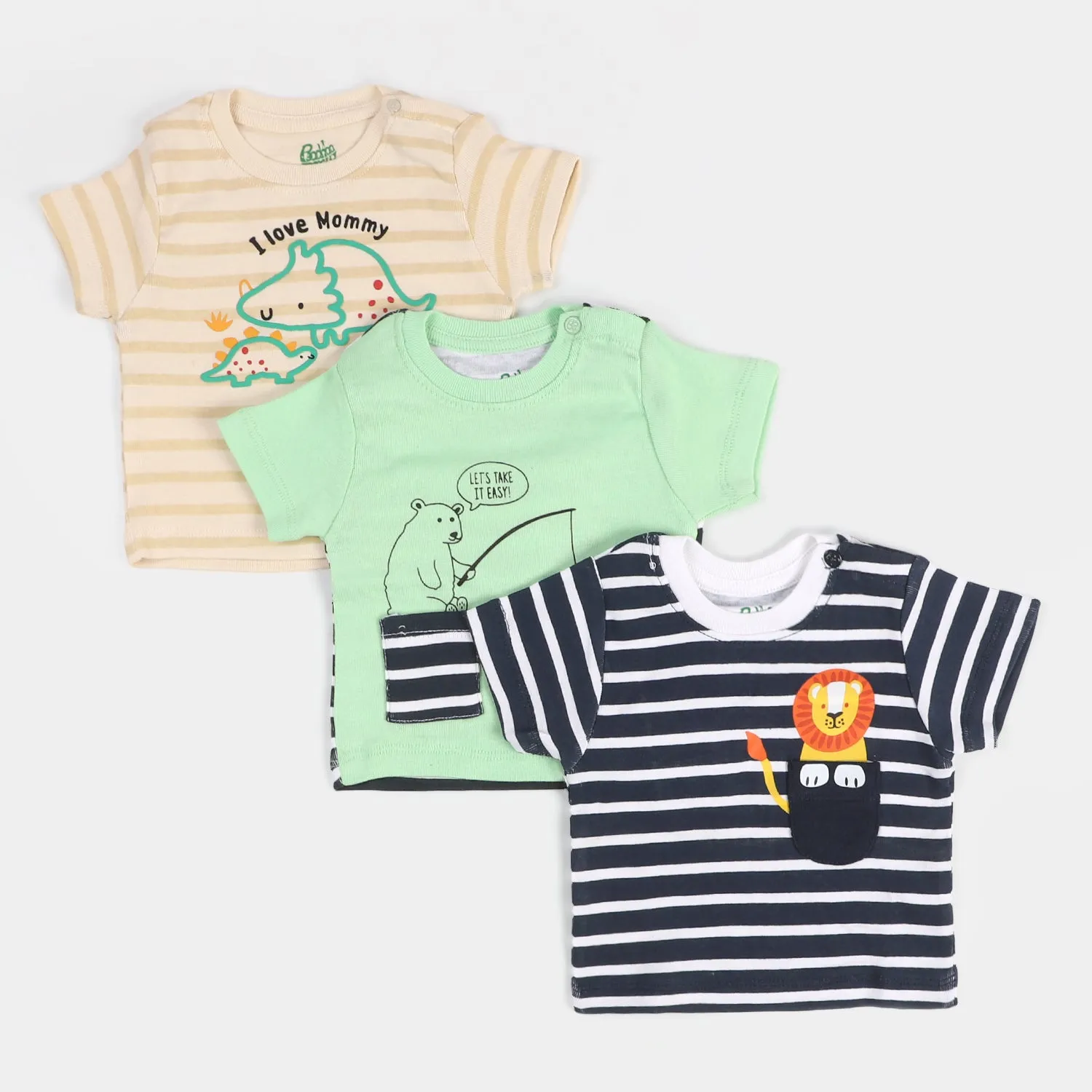 Infant Boys T-Shirt 3Pcs Stripe & Animal - Multi