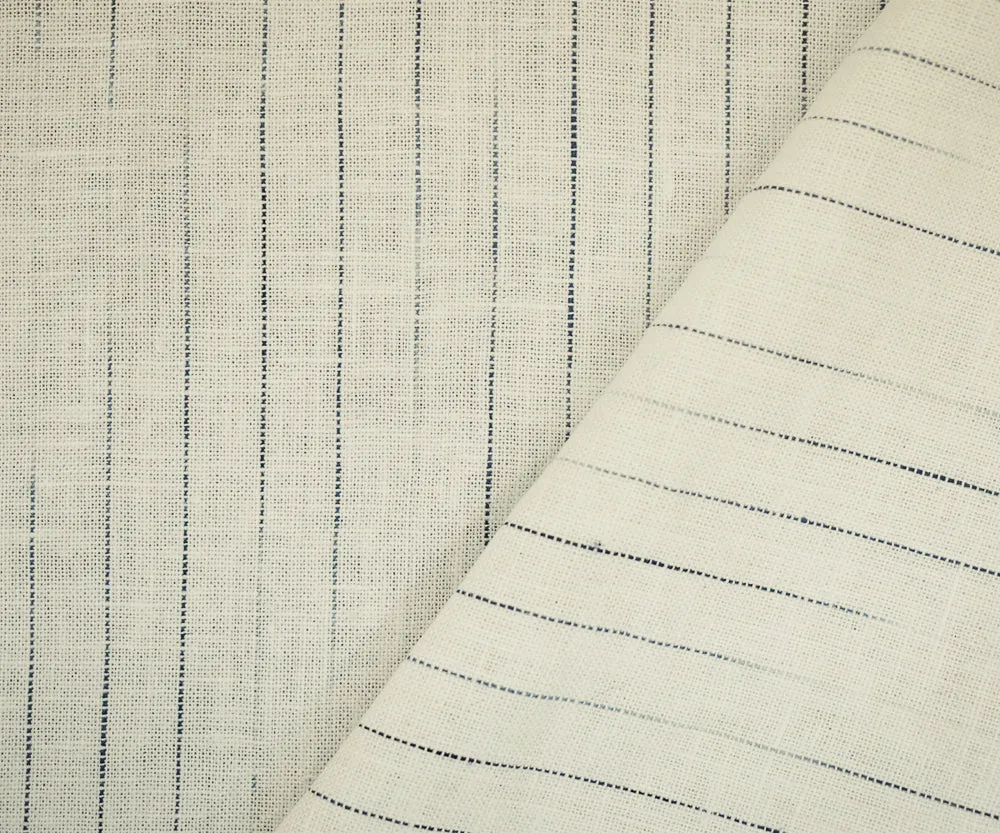 Ivory-Blue Stripe Linen Shirting Woven Fabric