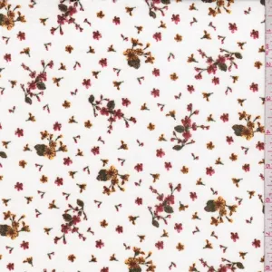 Ivory/Deep Pink Mini Floral Double Brushed Jersey Knit Fabric