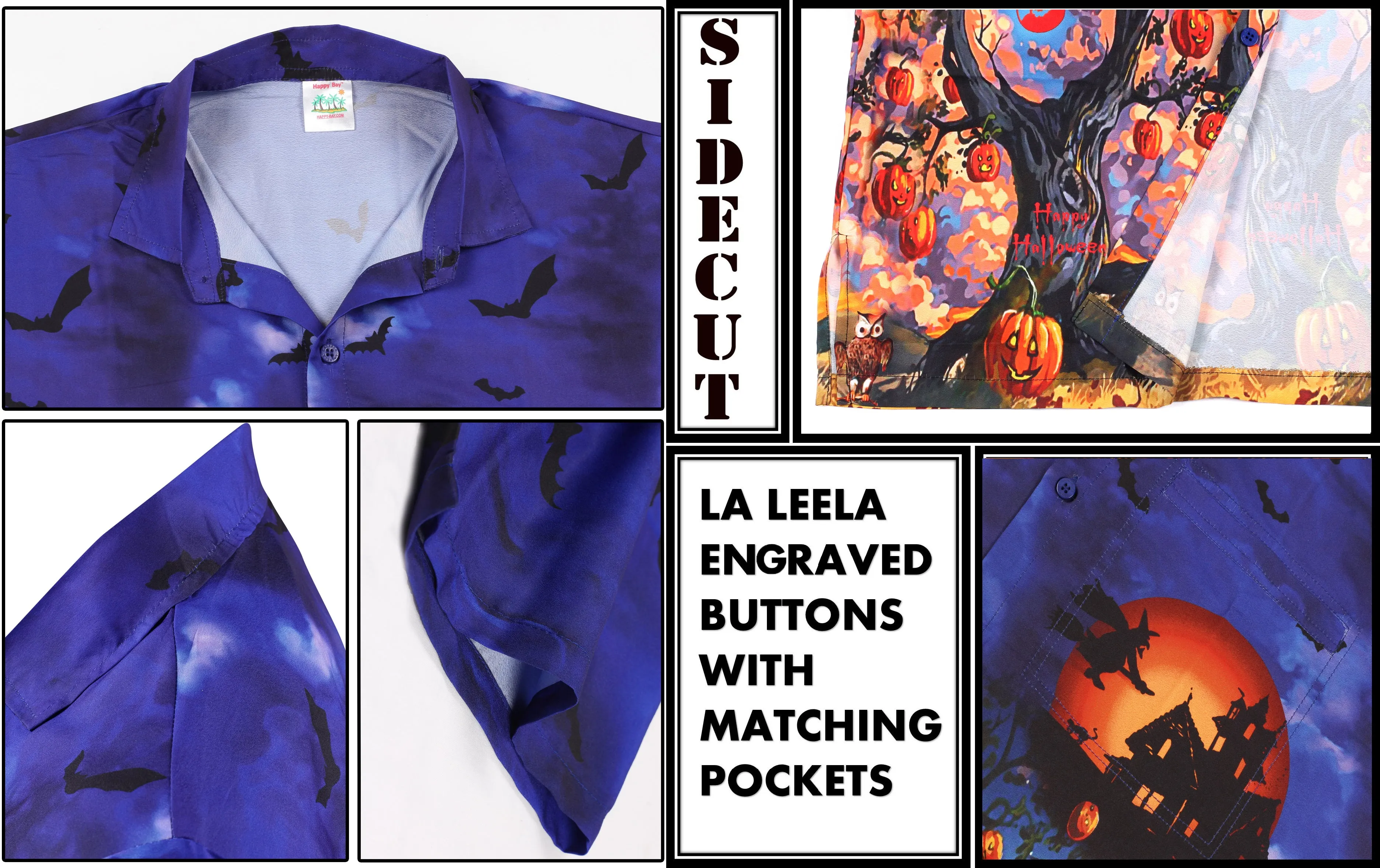 LA LEELA Men's Camp Hawaiian Scary Halloween Party Costume Pumpkin Witch Shirt Royal Blue_AA238