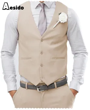 Men's 2 Pieces Single Breasted V Neck Waistcoat (Vest Pants)