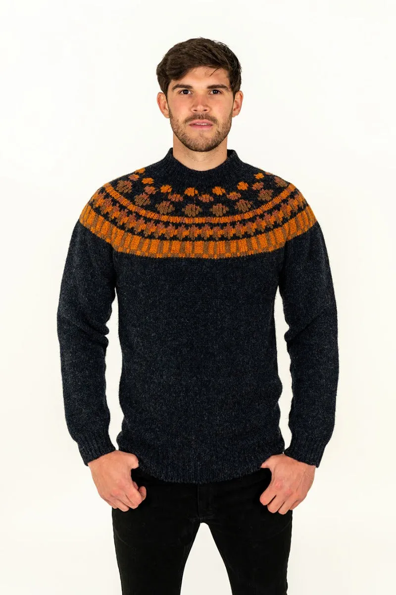 Mens Fair isle Staffa Yoke Jumper - Charcoal